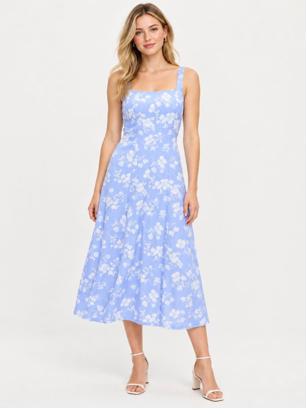 Old Navy Fit and Flare Sleeveless Linen Blend Floral Midi Dress Sz XS
